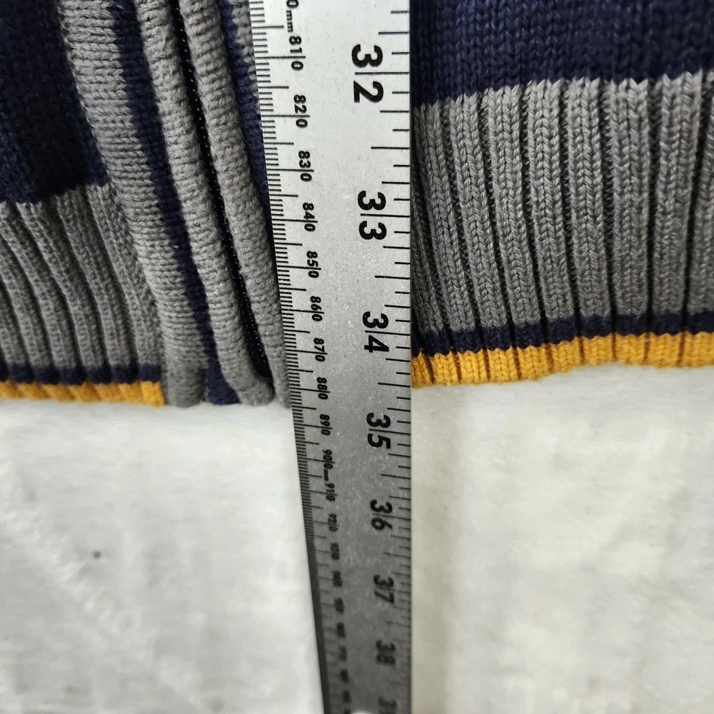 Liberty Blues Mens 2XL Tall Full Zip Knit‎ Sweater Navy Blue Grey Yellow Striped